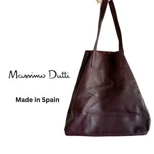 Massimo Dutti | Burgundy Leather Tote Bag – Made in Spain